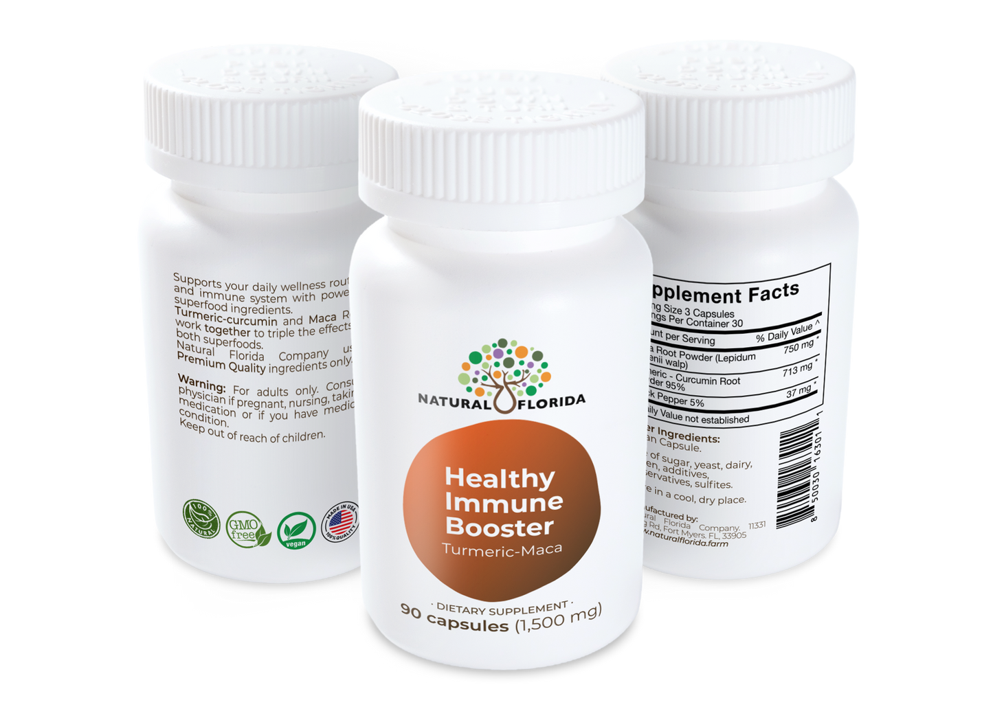 Healthy Immune Booster (Turmeric-Maca) x 90 Vegan Capsules | Gluten-Free | Non-GMO | Plant Based | Made in USA