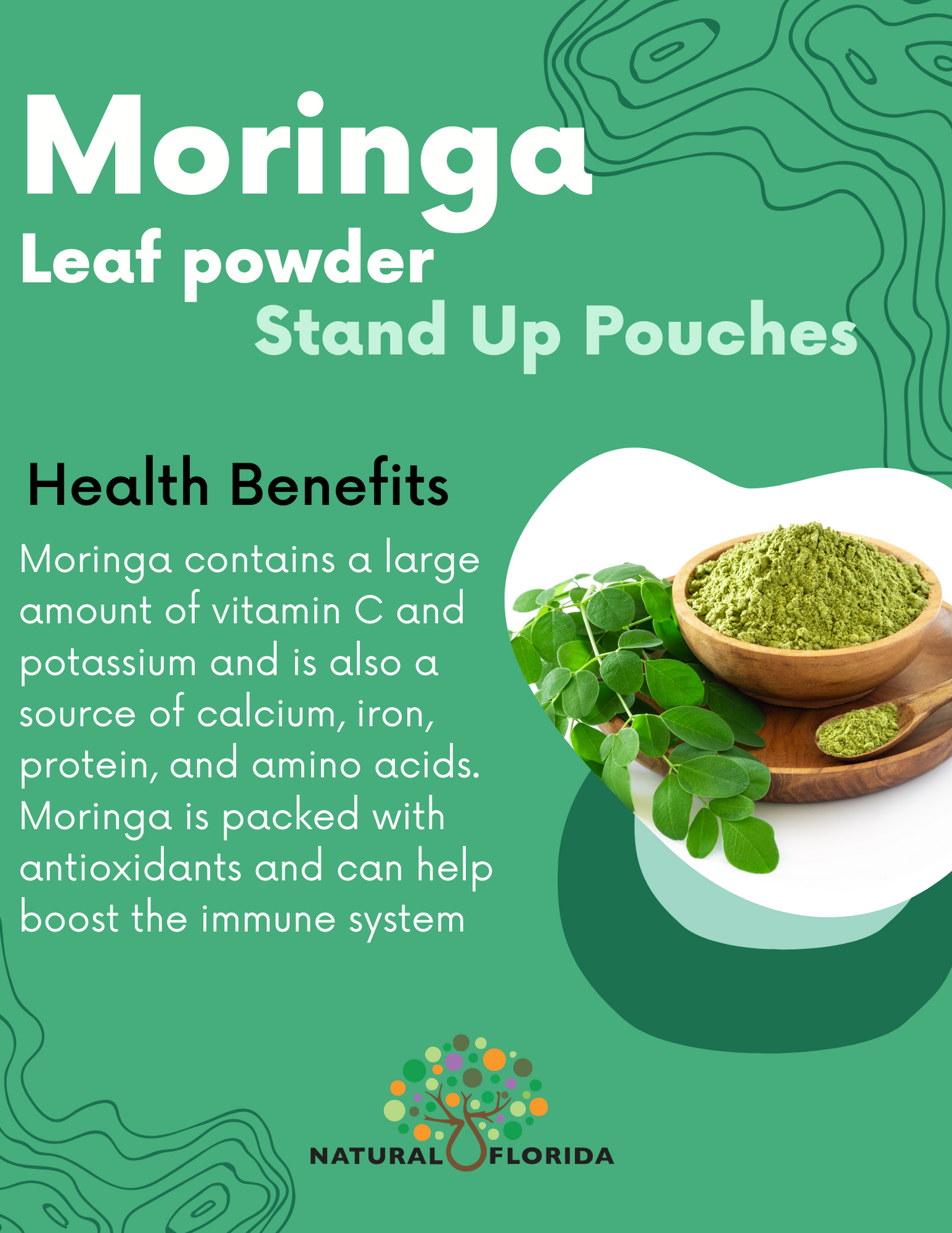 Moringa oleifera powder, benefits and use, 100% Natural and nonGMO