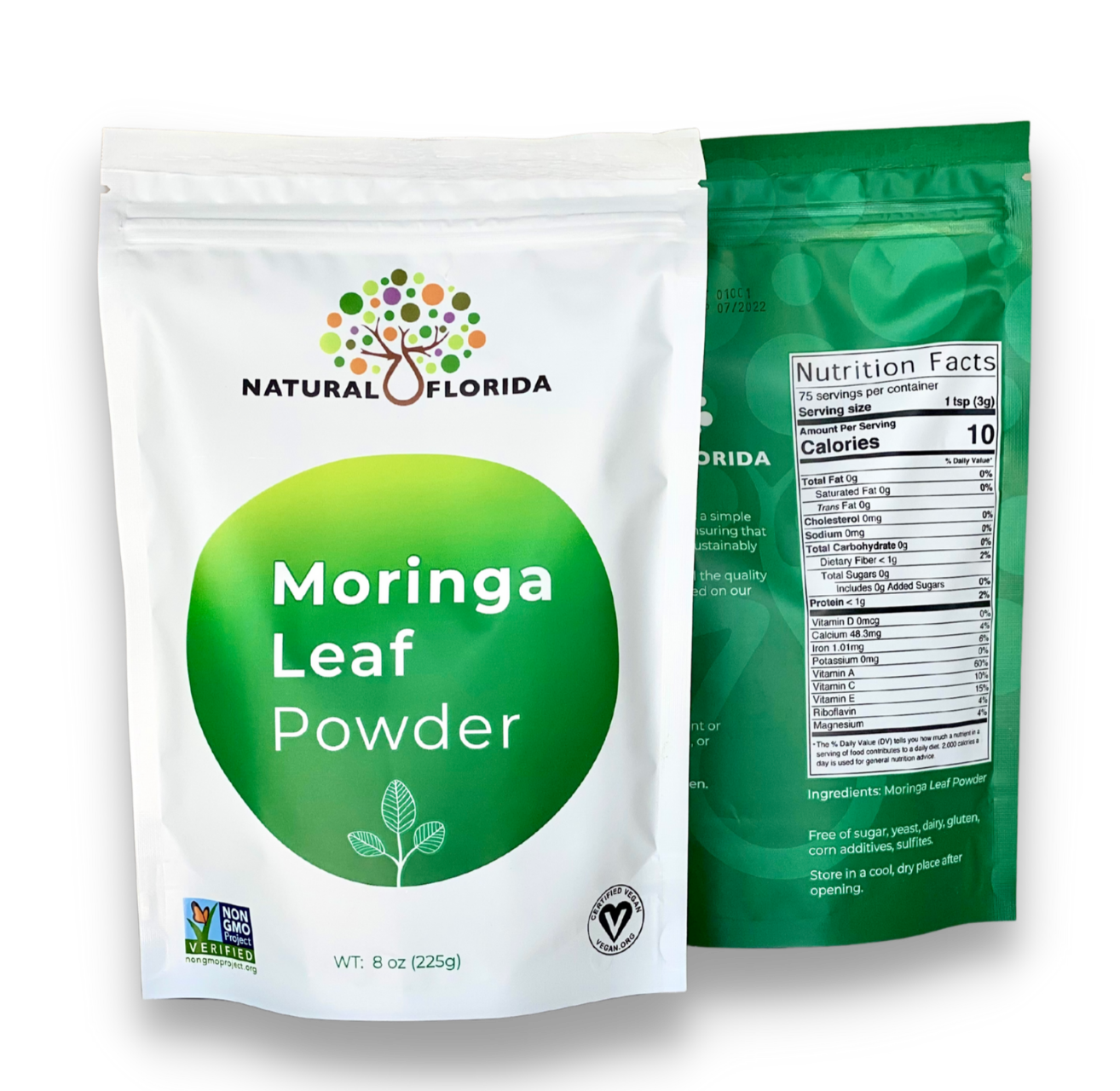 Moringa Oleifera Leaf Powder 225g 8oz Stand Up Pouches. Natural Florida