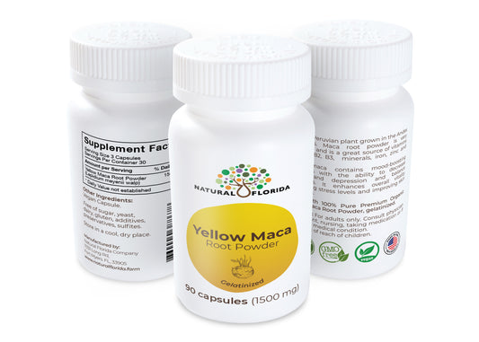 Premium 100% Pure Yellow Maca Root Powder 1500 mg | 90 Vegan Capsules