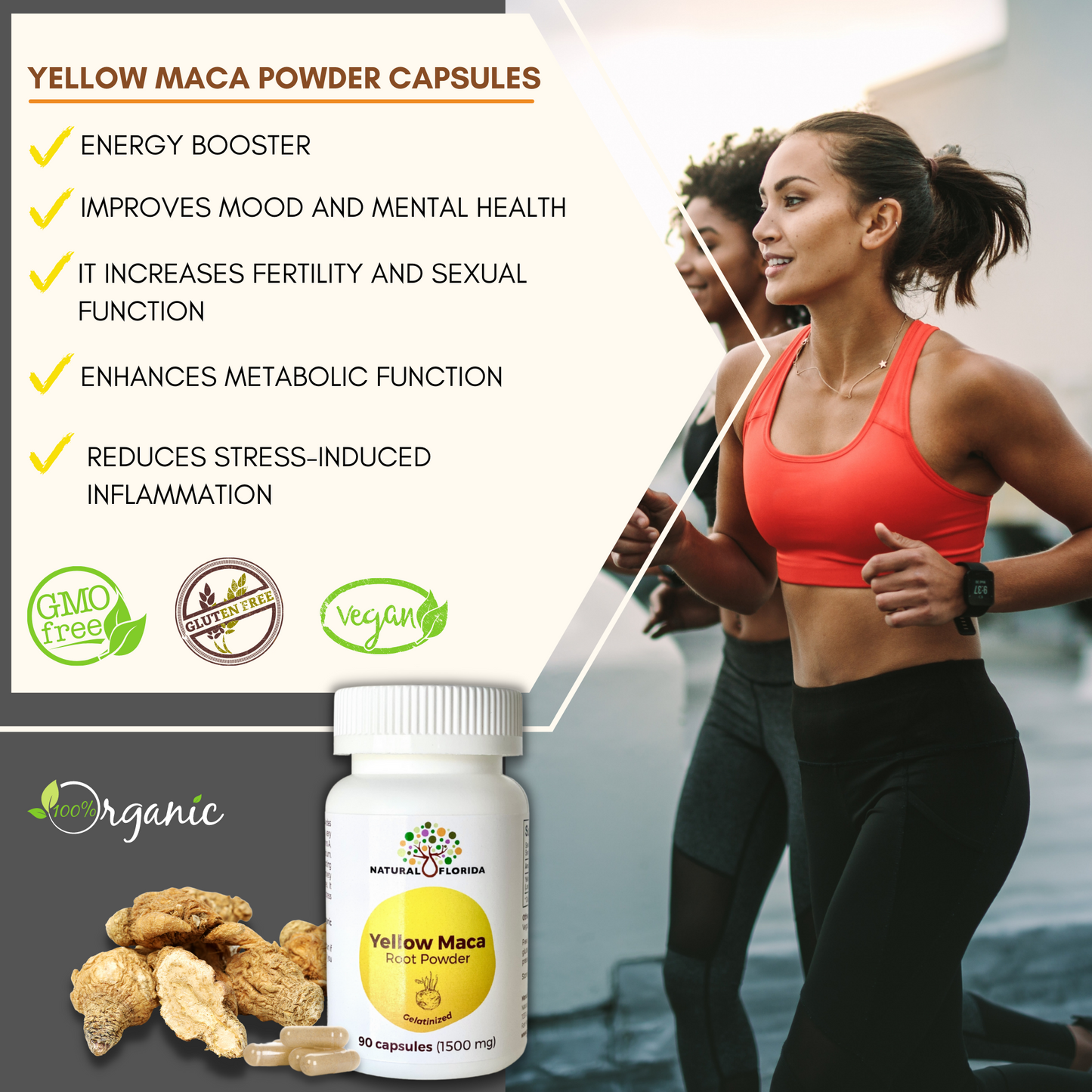 Yellow Maca root powder 90 Vegan Capsules Natural Florida