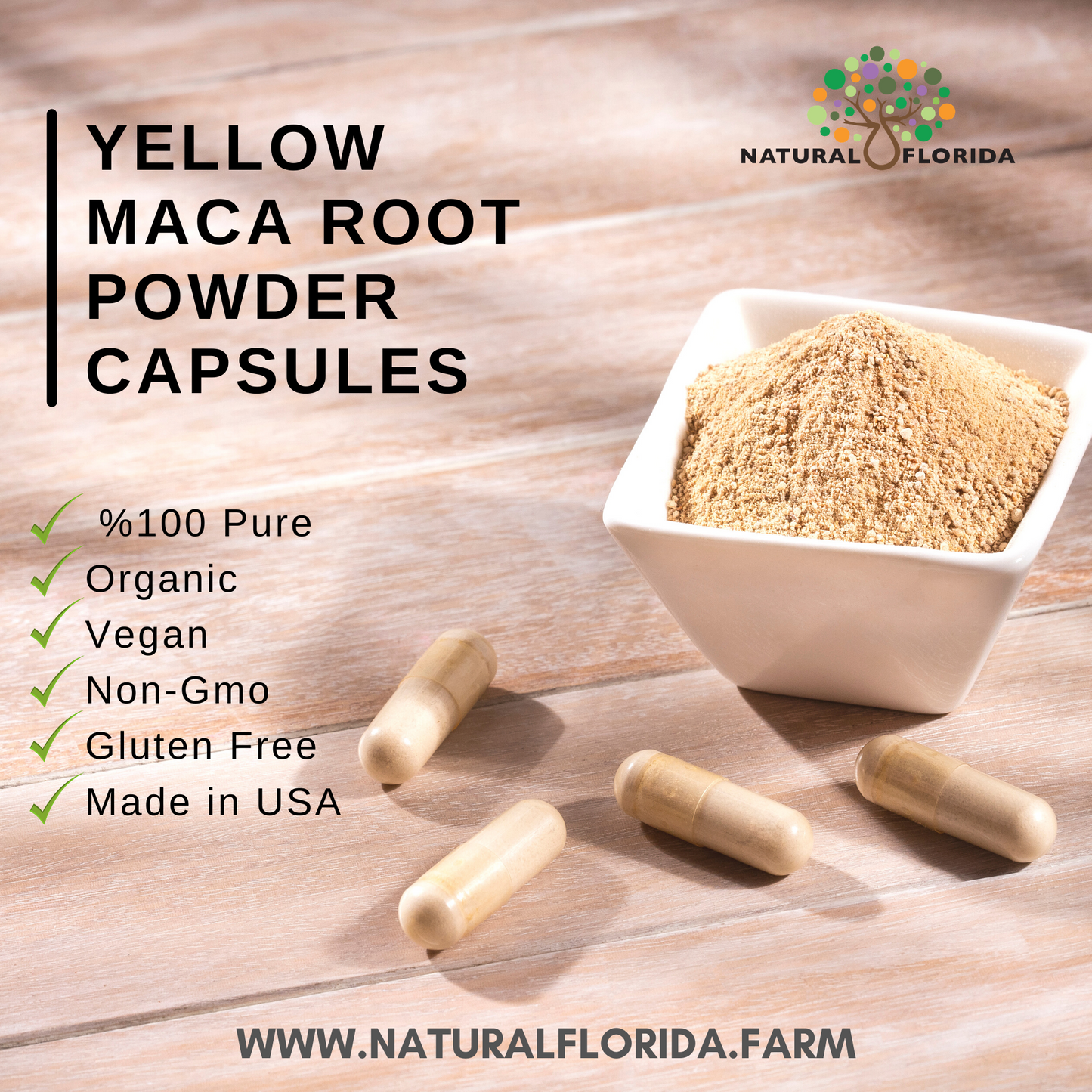Benefits of Yellow Maca root powder 90 Vegan Capsules Natural Florida